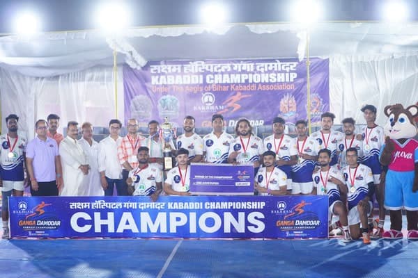 Dev Kabaddi Academy celebrating as Ganga Damodar Kabaddi Championship Season 1 winners